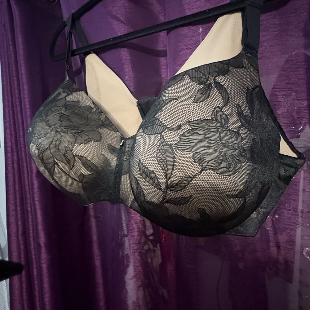Cacique Black Floral Lace Bra 46DD